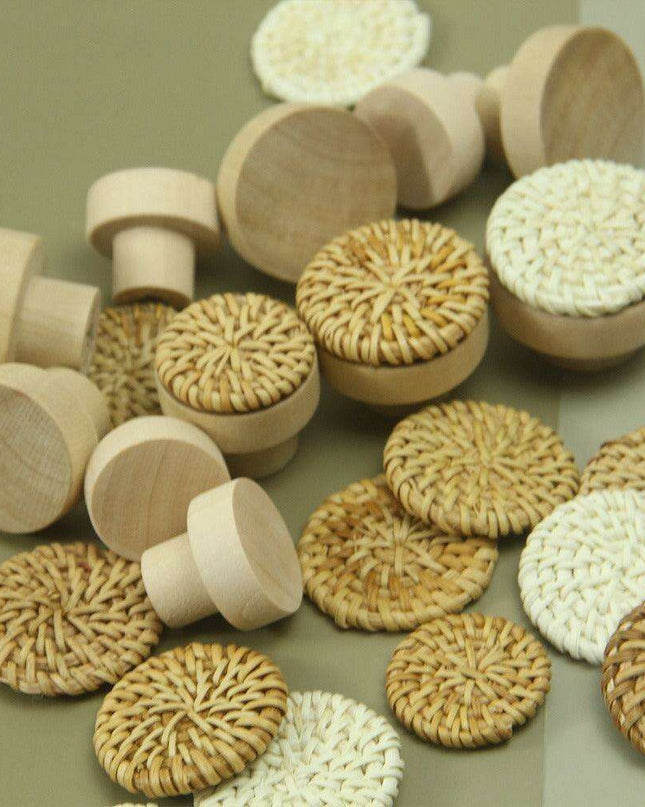 Natural Elegance Handcrafted Rattan Drawer Pulls - Circular Artisan Handles for Stylish Home Accents