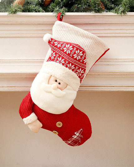 Large Red White Knitted Christmas Stocking Santa Claus Fireplace Decor Socks Xmas Gift Bags Candy Holder Decor For Home