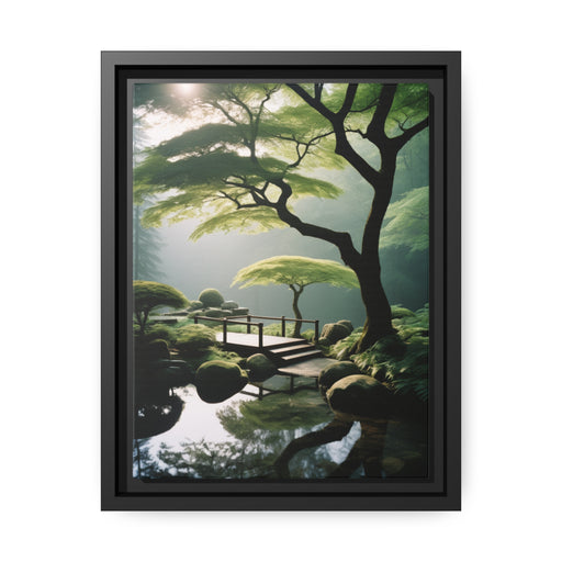 Elegant Japanese Garden Canvas Print with Sustainable Pinewood Frame