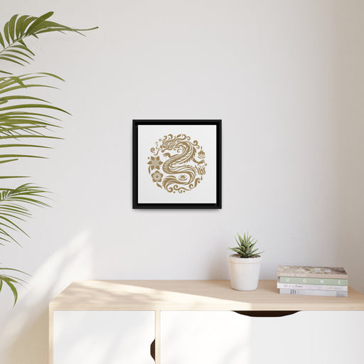 Elegant Dragon Matte Canvas Print in Black Pinewood Frame - Sustainable Home Decor Choice