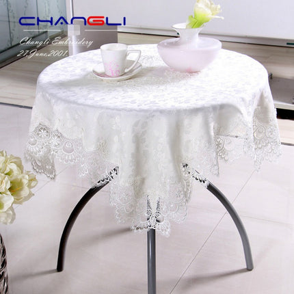 Peekaboo Studio White Lace Round Tablecloth Set - European Fabric, Ele