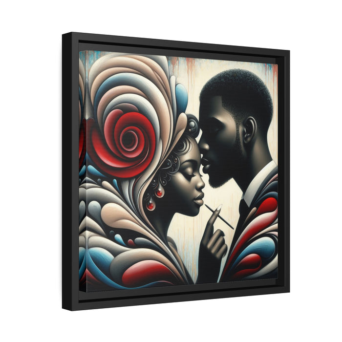 Elegant Midnight Love Canvas Print with Sleek Black Pinewood Frame