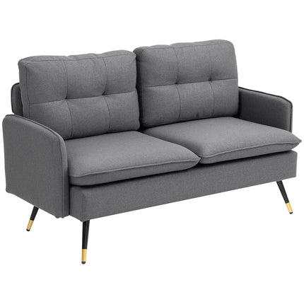 Dark Grey Button-Tufted Loveseat with Black and Gold Steel Legs, 139 cm