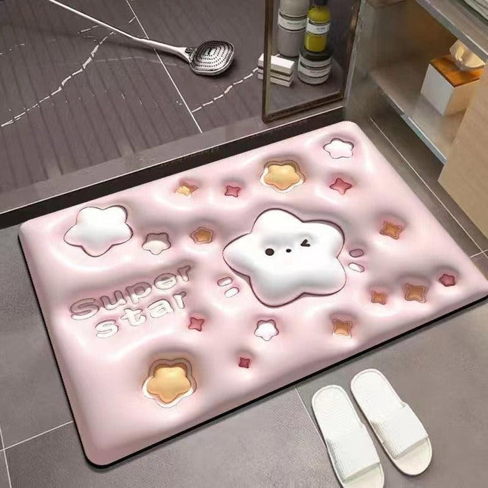 Charming 3D Cartoon Kids Bathroom Rug with Floral Touch
