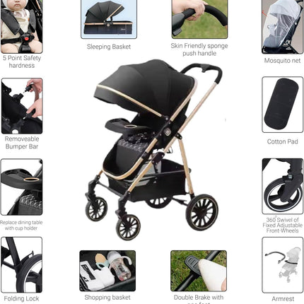 Peekaboo Studio 3-in-1 Pram & Pushchair Stroller with Sleeping Basket,