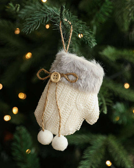 White Plush Fabric Pendant Gloves Sled Creative Christmas Tree Ornaments