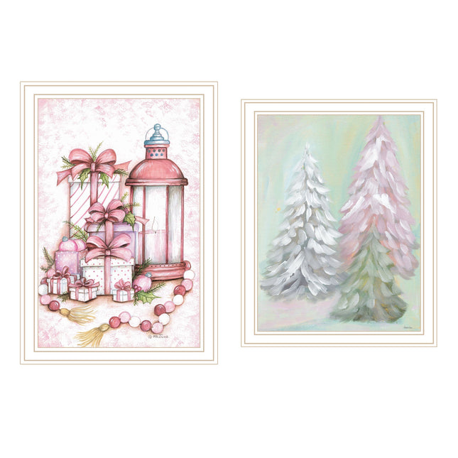 Mary June 2-Piece Pink Candy Land Christmas Tree Wall Art Set