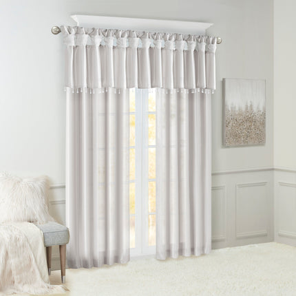 Room & Decor Lightweight Faux Silk Valance with Beads, 50x26" Silver