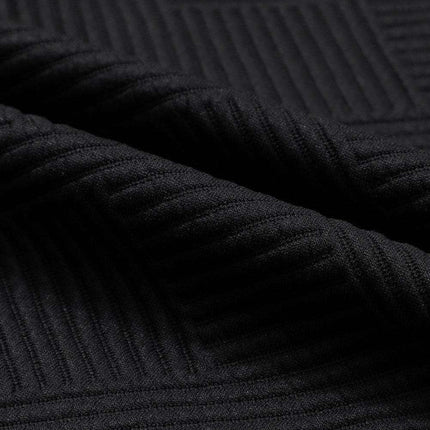 Sophisticated Black Textured Lounge Set with Long Sleeve Top and Adjustable Shorts