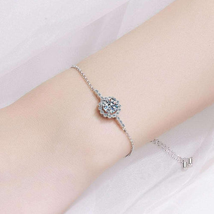 Luxurious Moissanite-Studded Sterling Silver Chain Bracelet with Gem Certification and Warranty