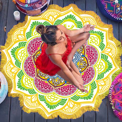 Peekaboo Studio Polygon Printing Tassel Round Bath Towel & Yoga Mat