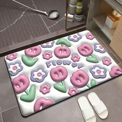 Elegant 3D Floral Design Quick-Dry Bath Mat