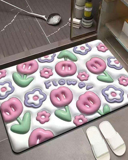 Elegant 3D Floral Design Quick-Dry Bath Mat