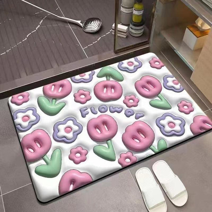 Luxurious 3D Flower Detail Quick-Dry Bathroom Mat