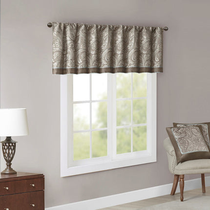 Room and Decor Jacquard Window Valance, Blue Brown, 50x18", Elegant De