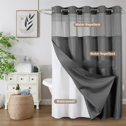 Waffle-Pattern Double-Layer Shower Curtain | 19 Colors
