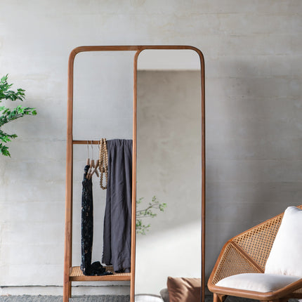 Room & Decor Large Brown Wood Clothes Hanger with Mirror & Storage She