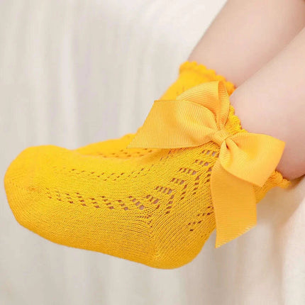 Adorable Cotton Baby Girl Socks with Stylish Bows - Breathable Short Socks