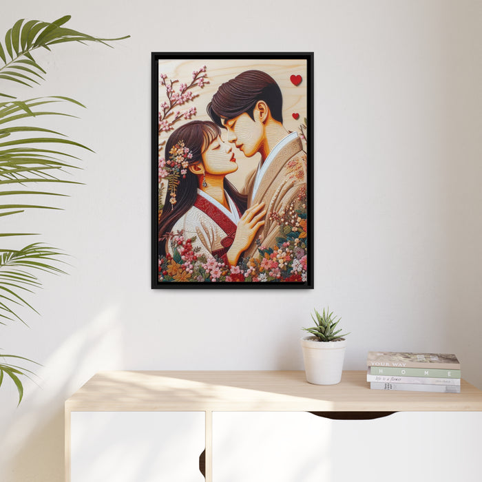 Elegant Valentine Couple Canvas Print with Pinewood Frame