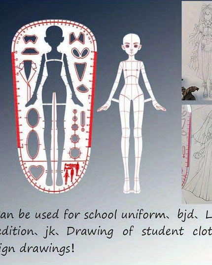 Clear Fashion Illustration Ruler Set with Dress Form Templates for Student Design and BJD Doll Outfit Sketching