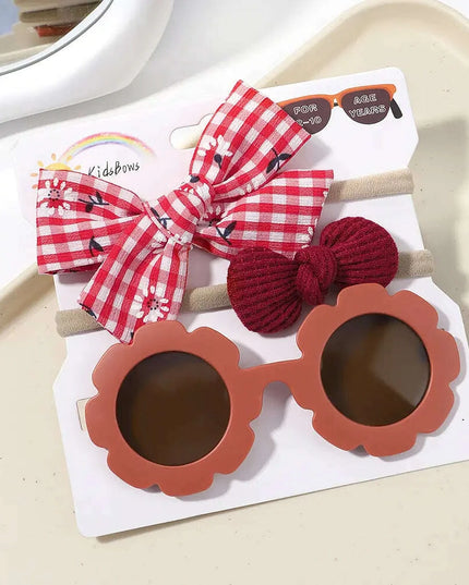 3Pcs/Set Newborn Print Bowknot Headbands and Cute Round Sunglasses
