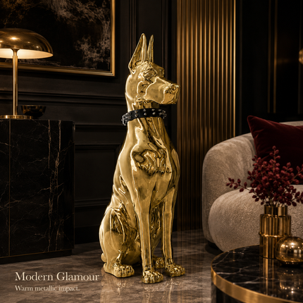 Oversized Electroplated Great Dane Floor Sculpture — Studded Collar Detail Sculptures & Statues modern-floor-decoration-electroplating-dog-porch-tv-cabinet-next-to-the-living-room-high-grade-ornaments-statue-home-accessories-1 Home & Garden > Decor > Sculptures & Statues