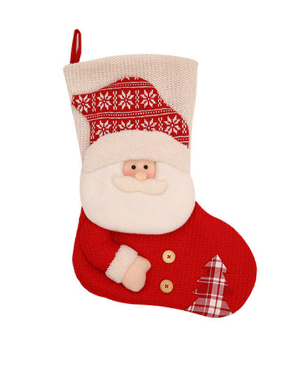Large Red White Knitted Christmas Stocking Santa Claus Fireplace Decor Socks Xmas Gift Bags Candy Holder Decor For Home