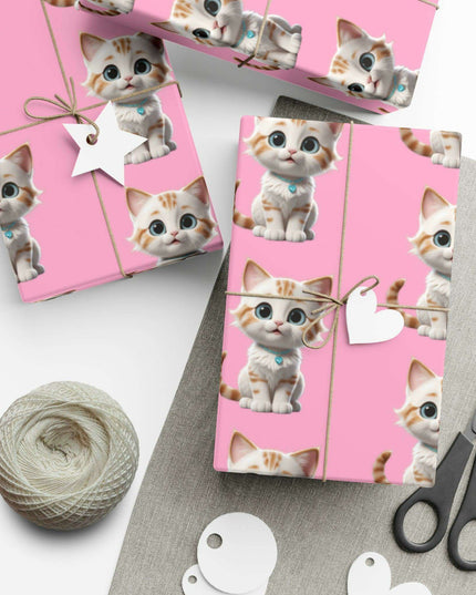 Sustainable Chic Cat-Themed Holiday Gift Wrap Set - Elegant Matte & Satin Choices