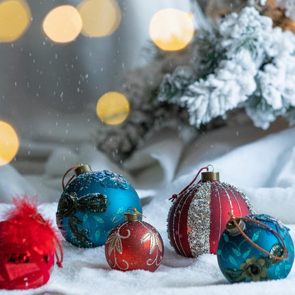 Room & Decor Set of 4 Blue Glass Christmas Ball Ornaments, 4.7" Decora