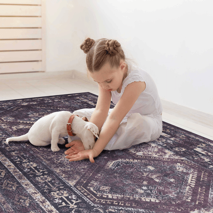 Room and Decor Black Burgundy 3X5 Washable Non-Slip Area Rug