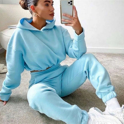 Stylish Women's 2-Piece Sweat Suit Set - Long Sleeve Hoodie & Casual Fitness Tracksuit
