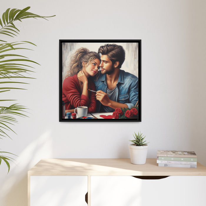 Valentine Lovebirds Canvas Art - Sustainable Black Wood Frame