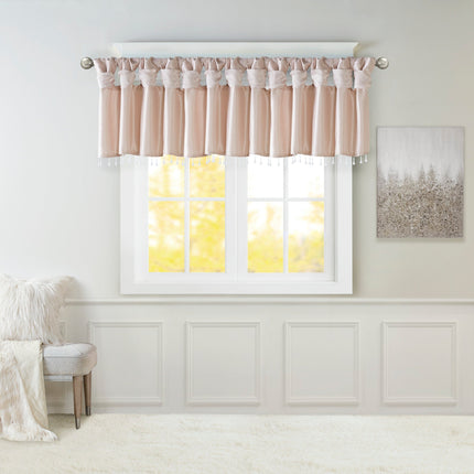 Room and Decor Lightweight Faux Silk Valance with Beads, Blush 50x26