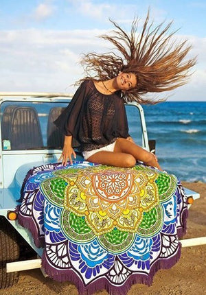Peekaboo Studio Polygon Printing Tassel Round Bath Towel & Yoga Mat