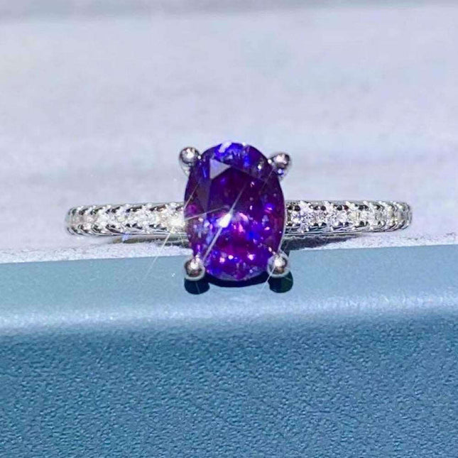 Lavender Lab-Diamond 1 Carat Sterling Silver Ring with Platinum Accents - Luxurious Purple Gemstone Jewelry for an Elegant Touch