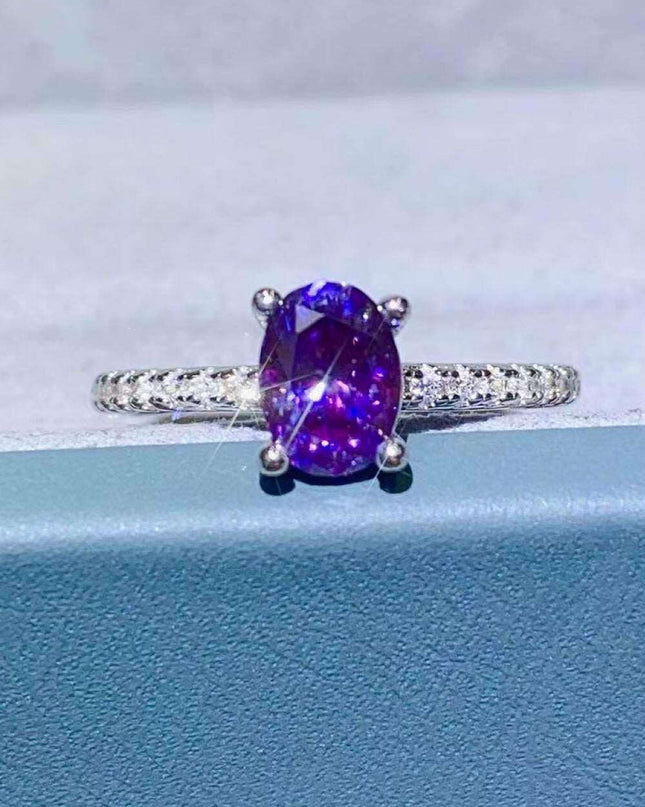 Lavender Lab-Diamond 1 Carat Sterling Silver Ring with Platinum Accents - Luxurious Purple Gemstone Jewelry for an Elegant Touch