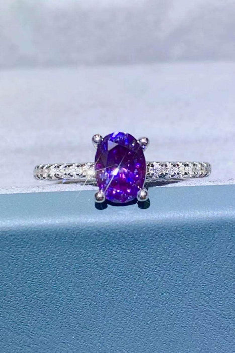 Lavender Lab-Diamond 1 Carat Sterling Silver Ring with Platinum Accents - Elegant Purple Stone Ring