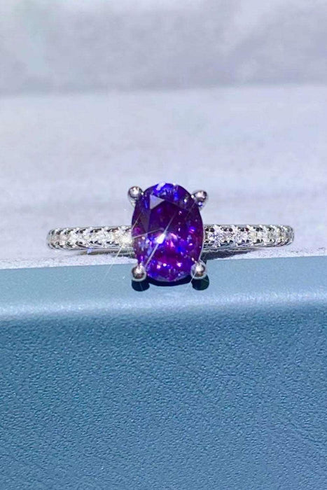 Lavender Lab-Diamond 1 Carat Sterling Silver Ring with Platinum Accents - Luxurious Purple Gemstone Jewelry for an Elegant Touch