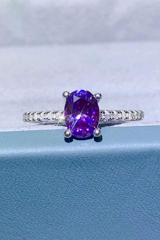 Purple Moissanite 1 Carat Ring in Sterling Silver with Platinum Accents