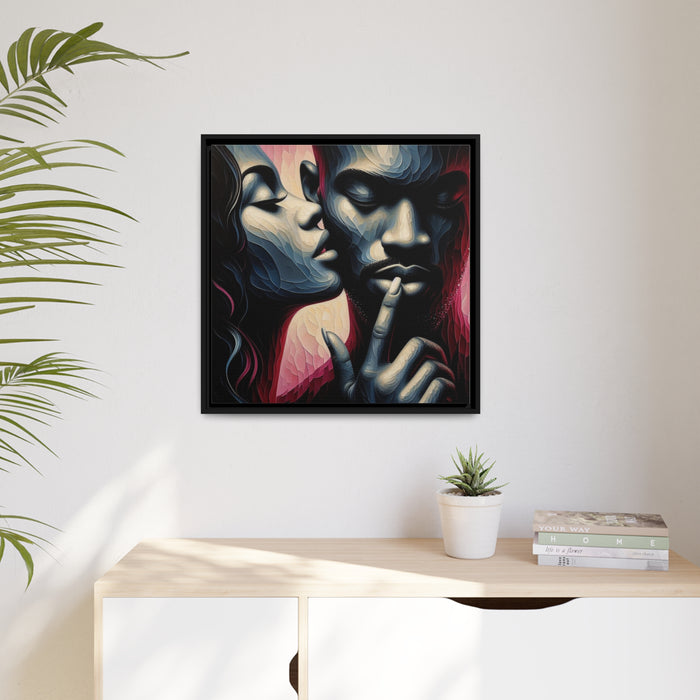 Elegant Love Duo - Matte Canvas Art in Black Pinewood Frame