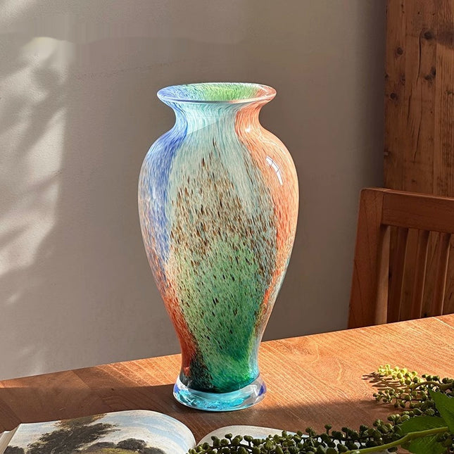 Chinese Style Blue Transparent Glass Table Vase For Living Room Decor