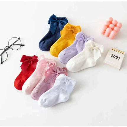 Adorable Cotton Baby Girl Socks with Stylish Bows - Breathable Short Socks