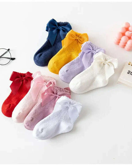 Adorable Cotton Baby Girl Socks with Stylish Bows - Breathable Short Socks