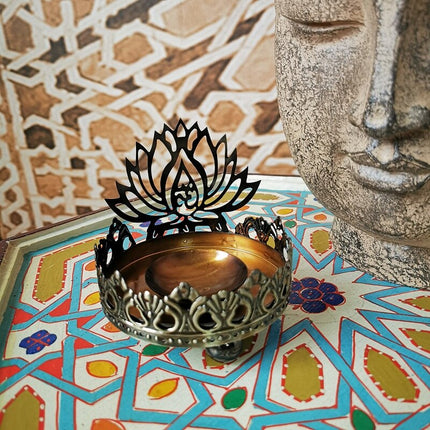 Buddha Candlestick Oil Lamp Sitting On Lotus Hollow Iron Candle Holder