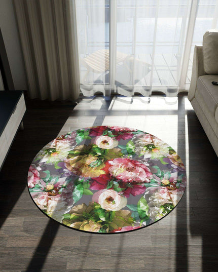 Vibrant Chenille Round Rug - Colorful Graphics & Luxe Comfort