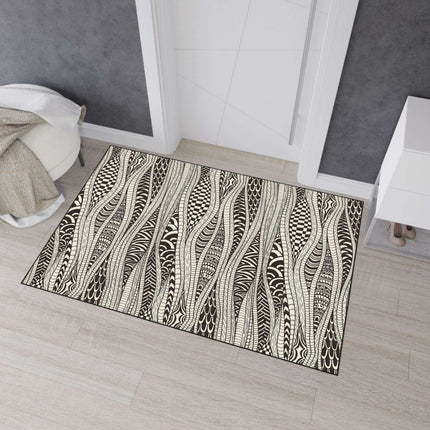 Elegant Ethnic-Inspired Area Rug - Chic Black Trim & Lively Cultural Patterns