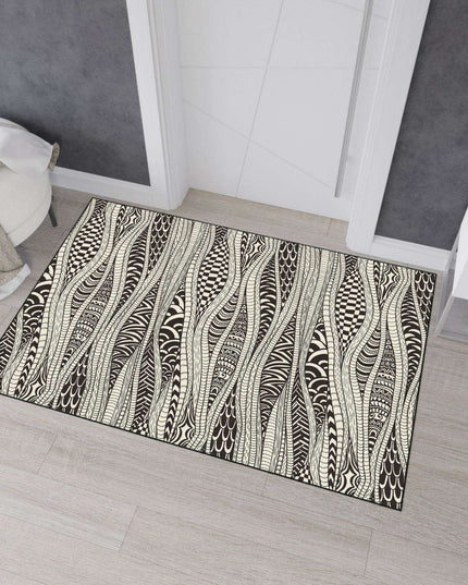Elegant Ethnic-Inspired Area Rug - Chic Black Trim & Lively Cultural Patterns