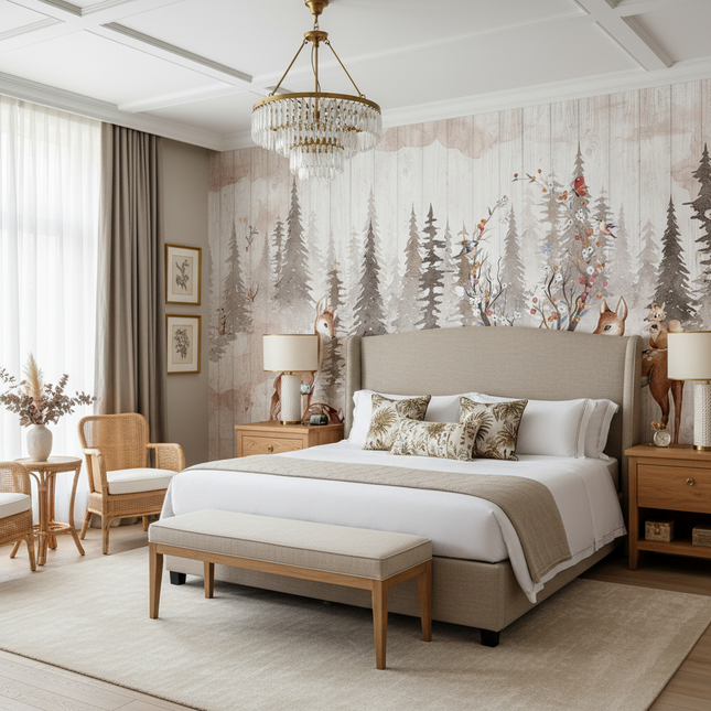 Hand-painted 3D mural wallpaper with vintage murals of elk