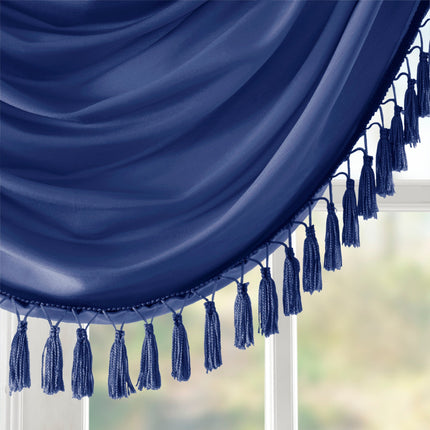 Room & Decor Faux Silk Waterfall Valance, Embellished, Navy 38x46