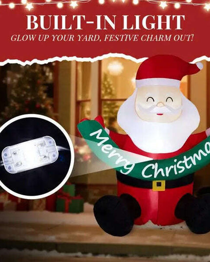 5.8FT Lighted Christmas Inflatable Decoration, Inflatable Santa Claus Holding Banner, Funny Blow Up Yard Decorations With Built-in LED Lights For Holiday Party Front Yard Lawn Garden Decor